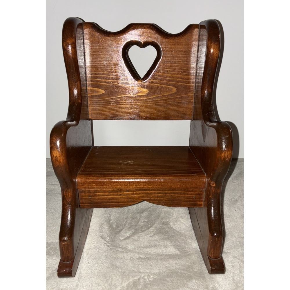 Vintage Wooden Doll Rocking Chair‎ Carved Heart 18" Dolls Lacy Laws Salem Ohio